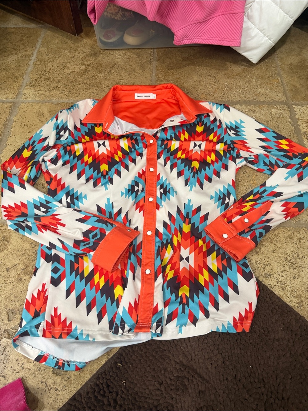 Aztec-Print Button-Up Shirt for - Red Accent